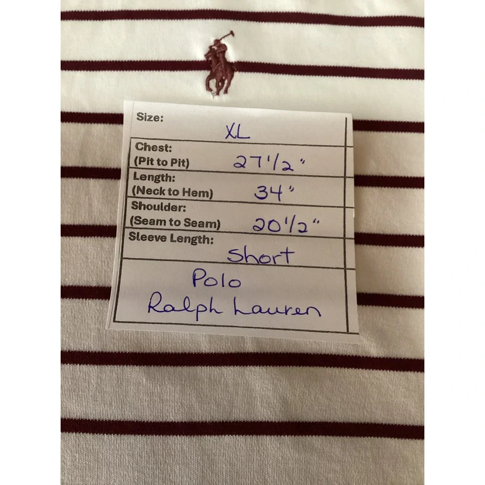 Polo Ralph Lauren Polo Shirt Mens XXL White Burgundy Stripe Short Sleeve Classic